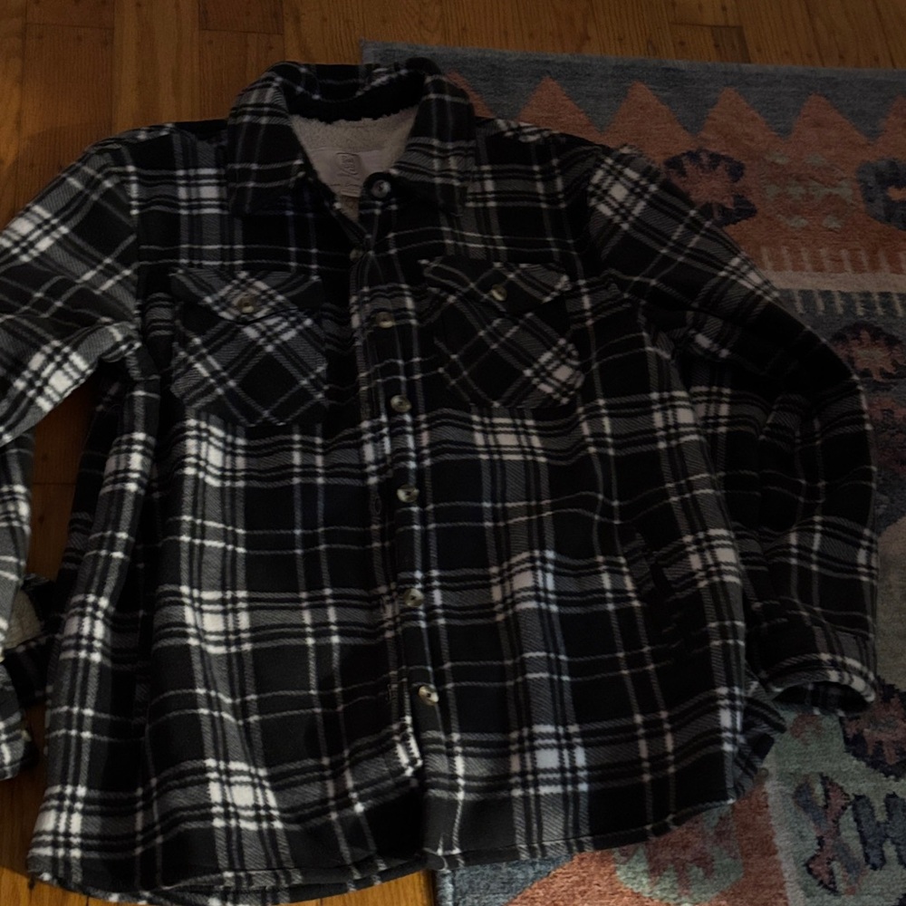 Sage Black and White Plaid Shirt Jacket